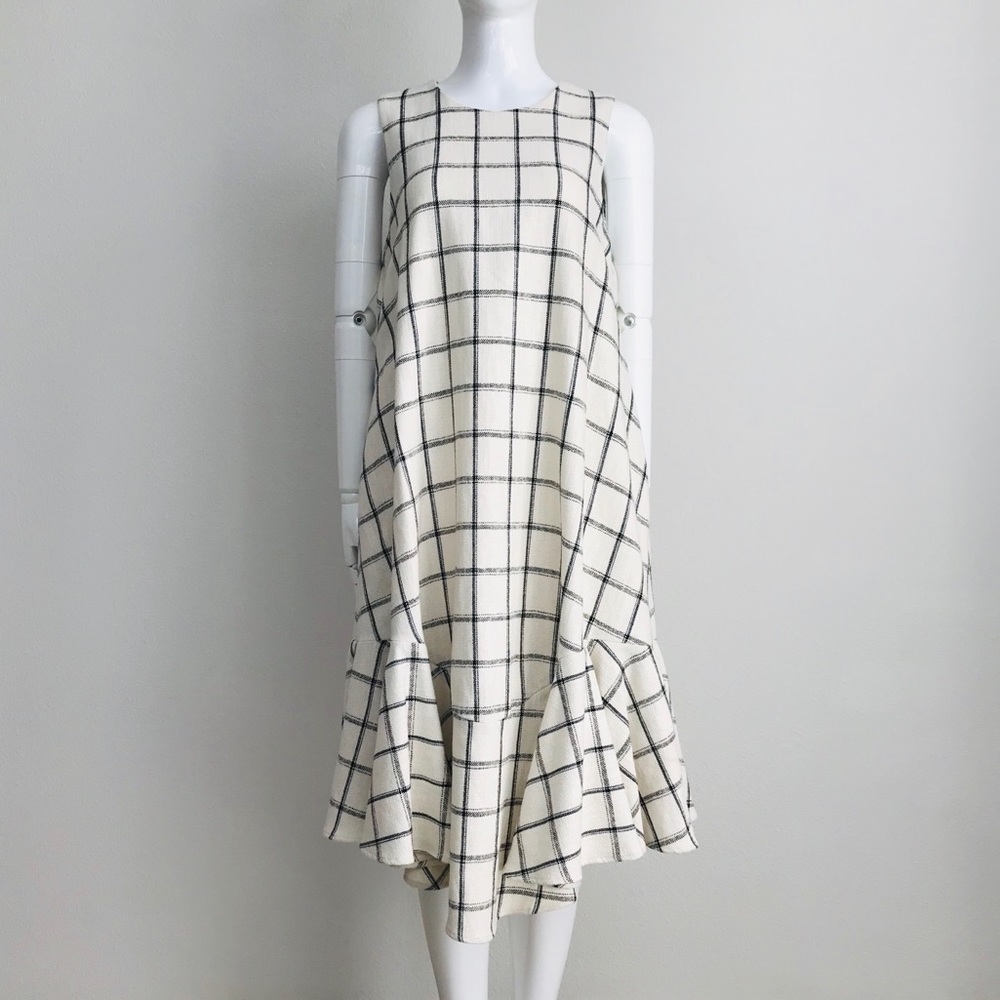KAELEN plaid linen trapeze dress